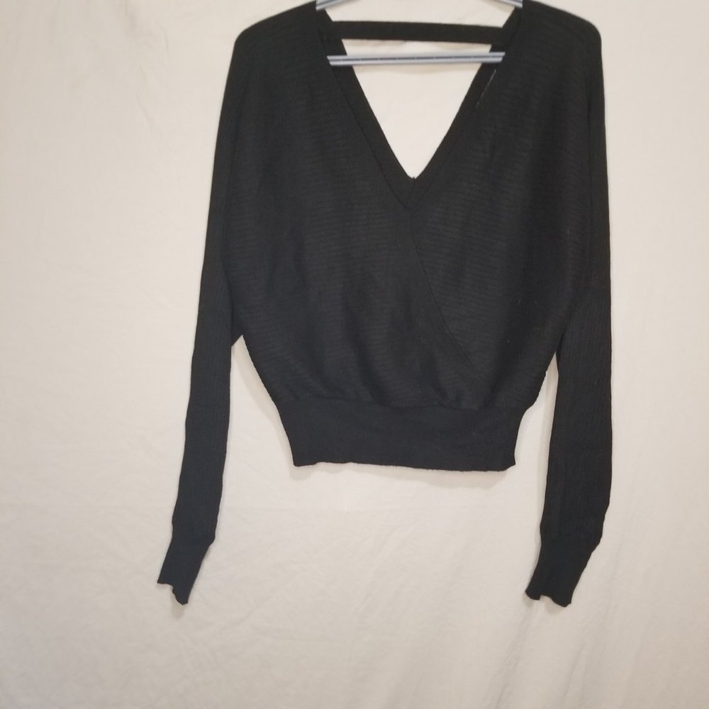 DEREK HEART Surplice LS Ribbed Top Black S